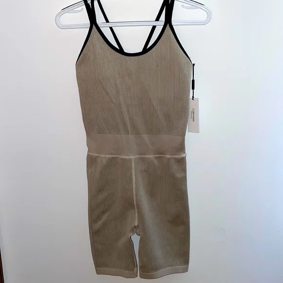 Calvin Klein Performance thick rib scoop neck sleeveless strappy unitard, M, NWT