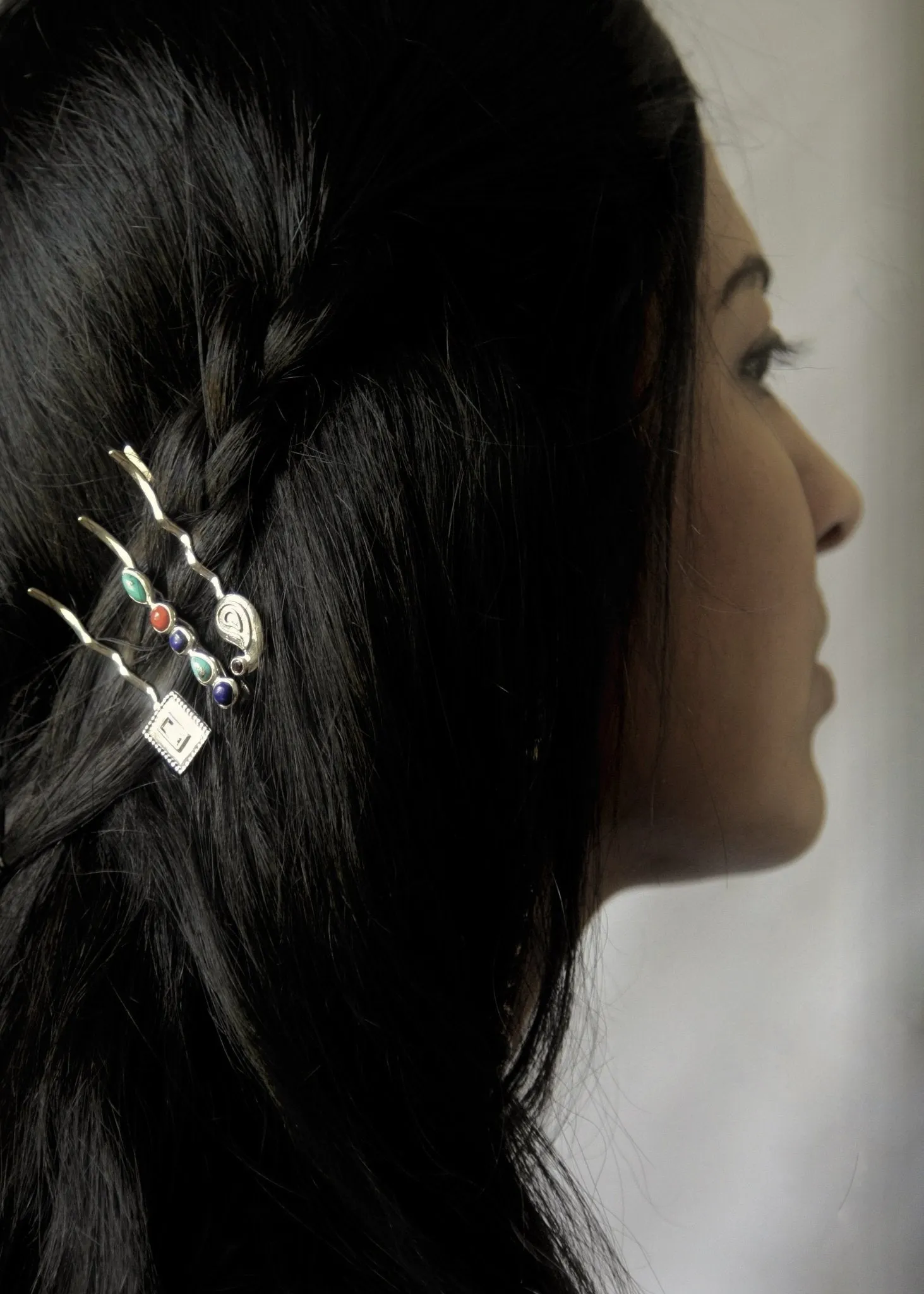 Chic lapis, turquoise and coral hair clip
