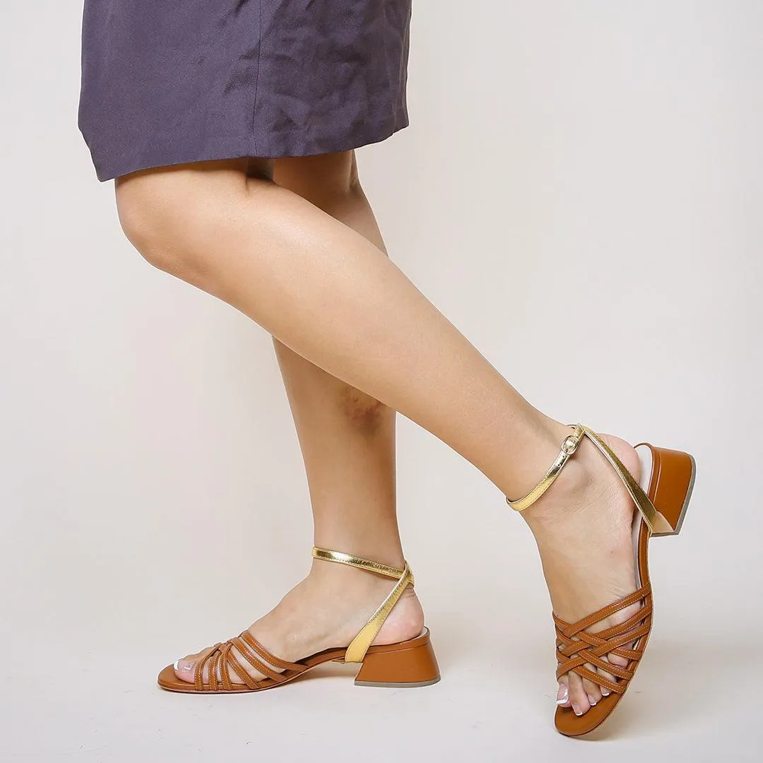 Cognac Bell Sandal   Gold Marilyn Strap