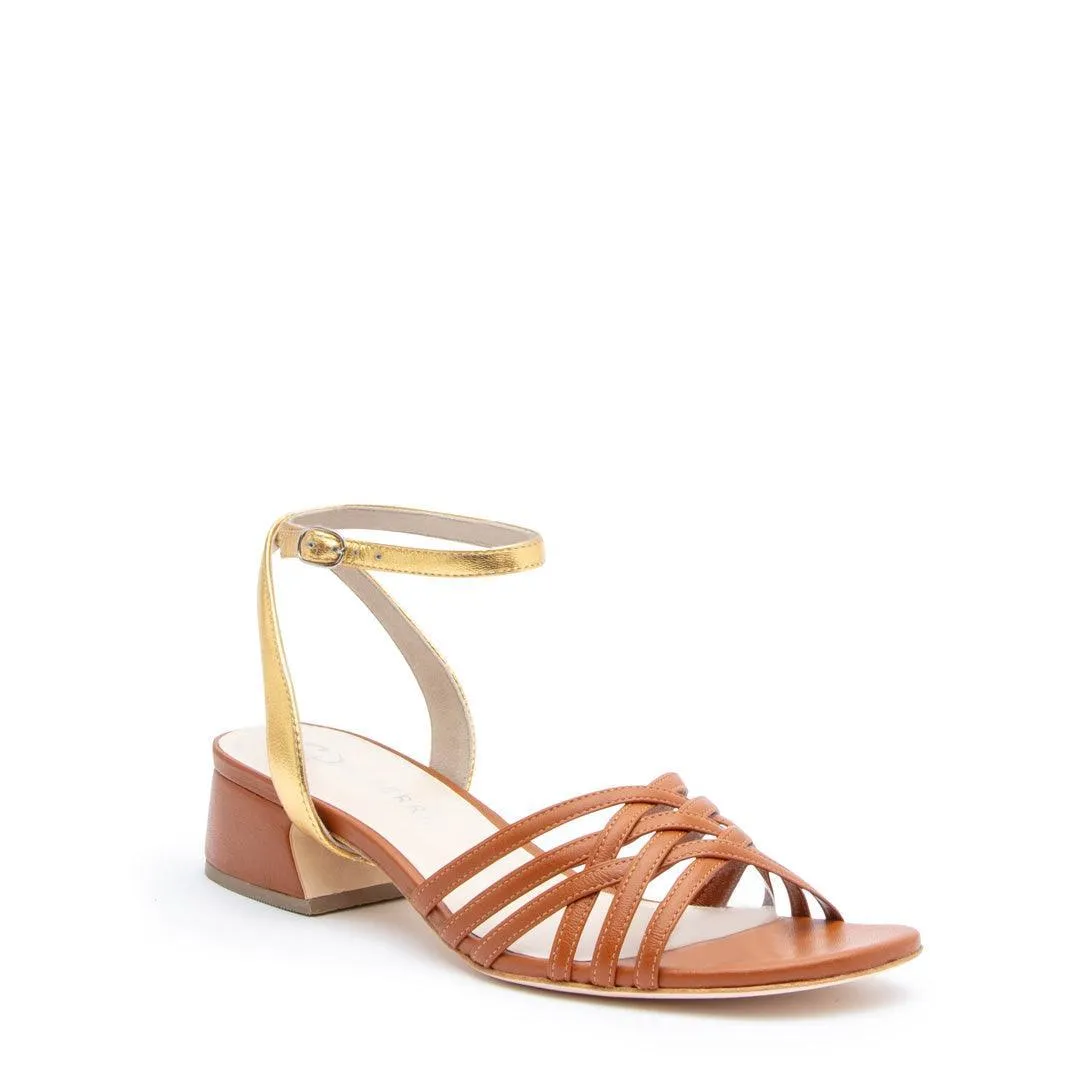 Cognac Bell Sandal   Gold Marilyn Strap
