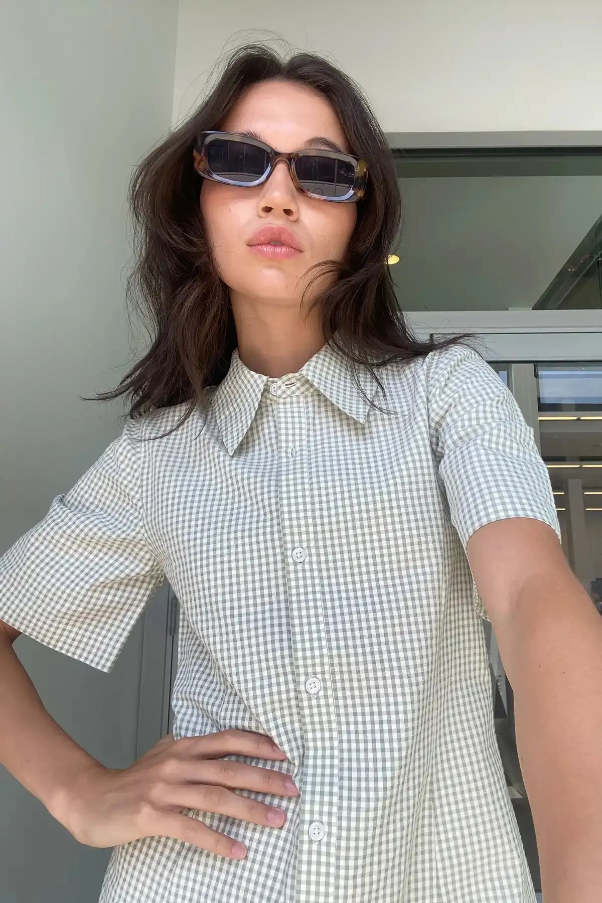 Collared Mini Gingham Dress