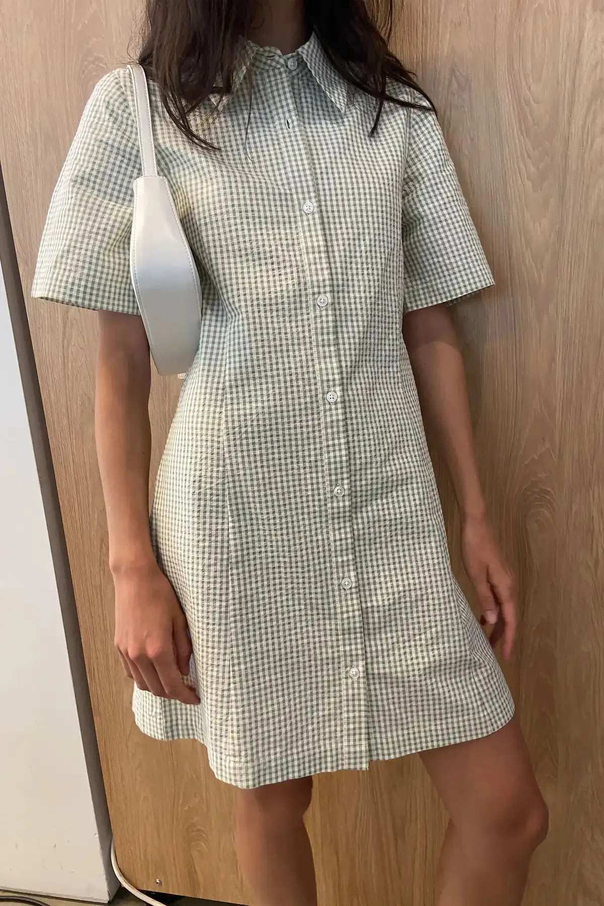 Collared Mini Gingham Dress