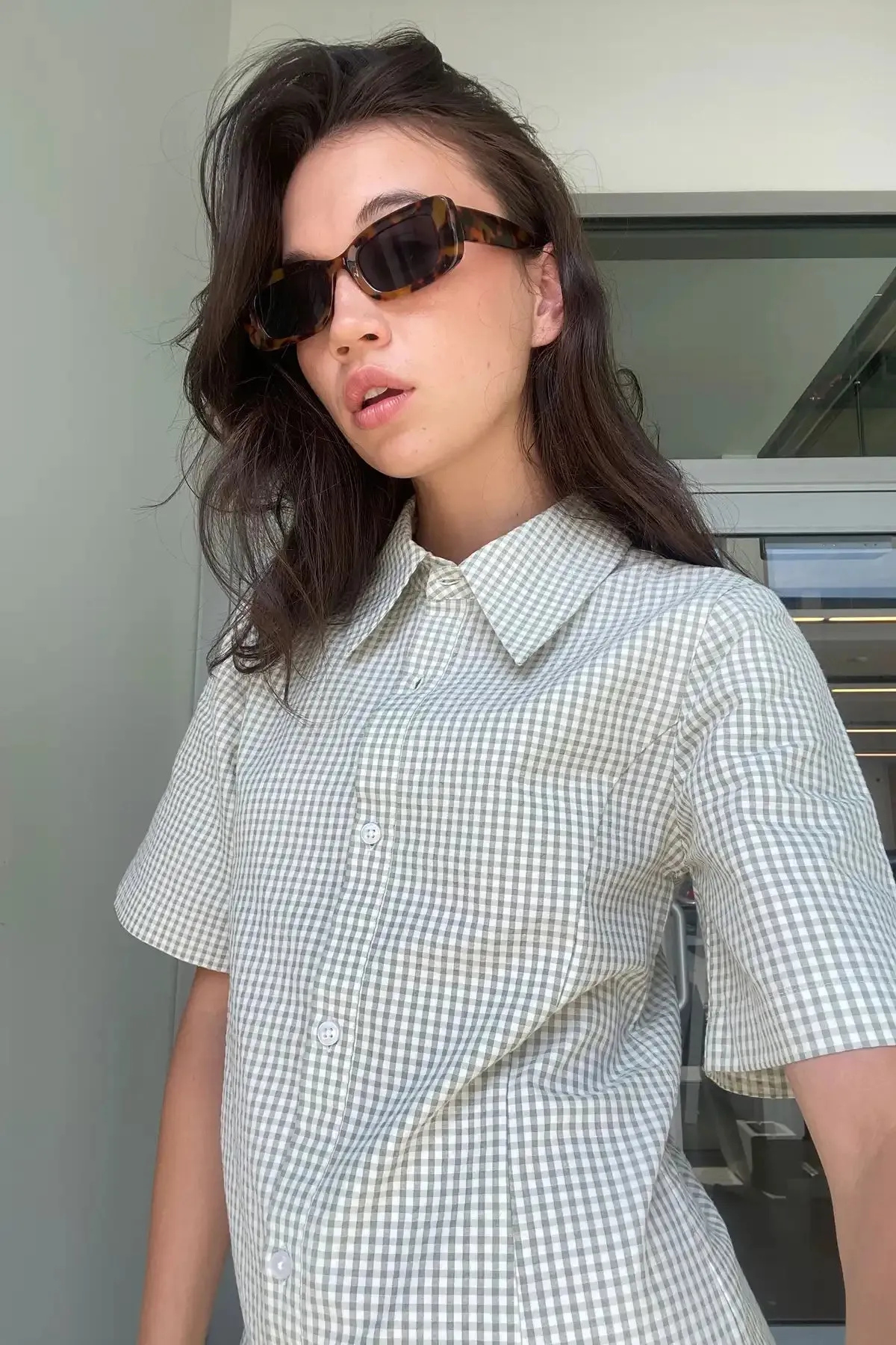 Collared Mini Gingham Dress