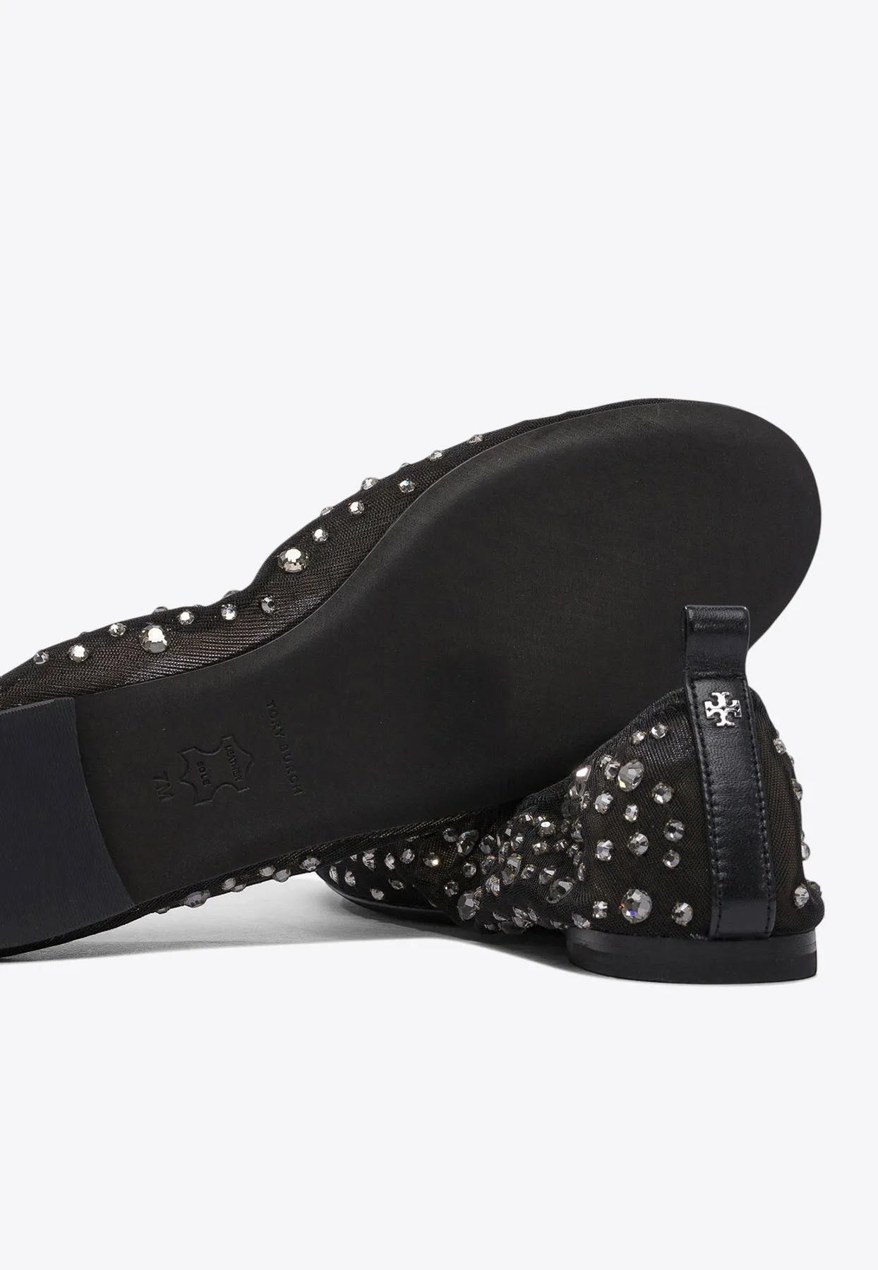 Crystal-Embellished Mesh Ballet Flats