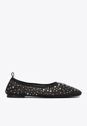 Crystal-Embellished Mesh Ballet Flats