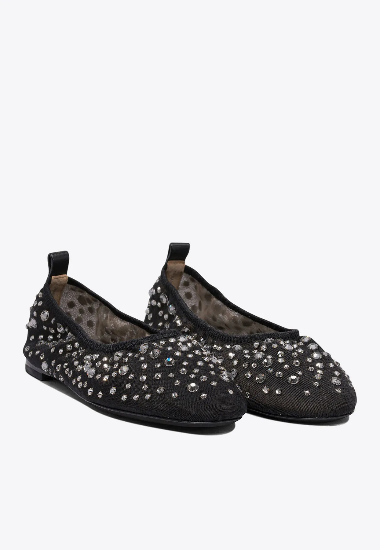 Crystal-Embellished Mesh Ballet Flats