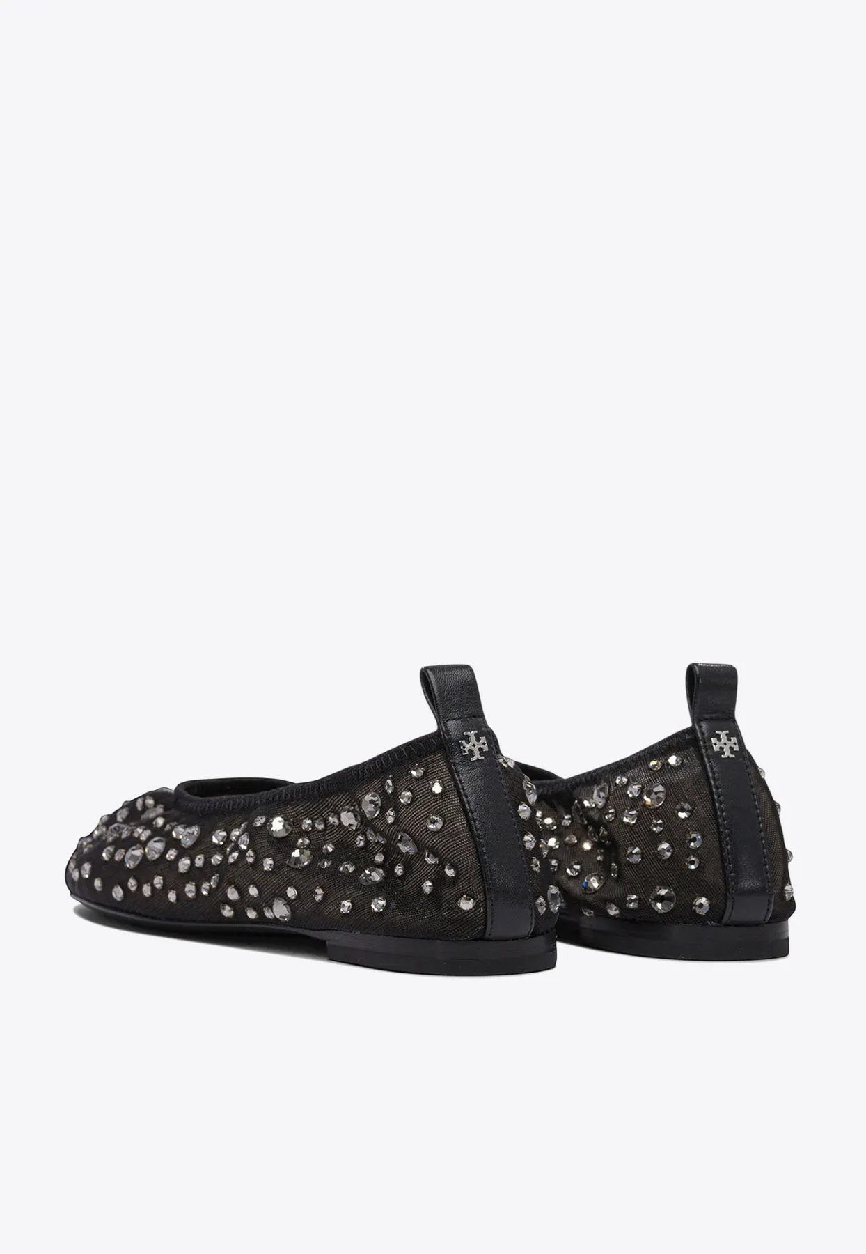 Crystal-Embellished Mesh Ballet Flats