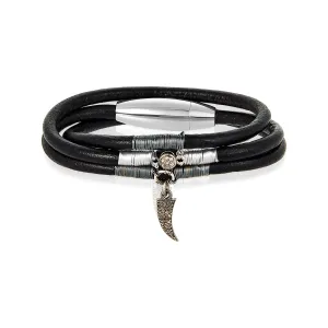 Diamond Moon Charm Leather Bracelet