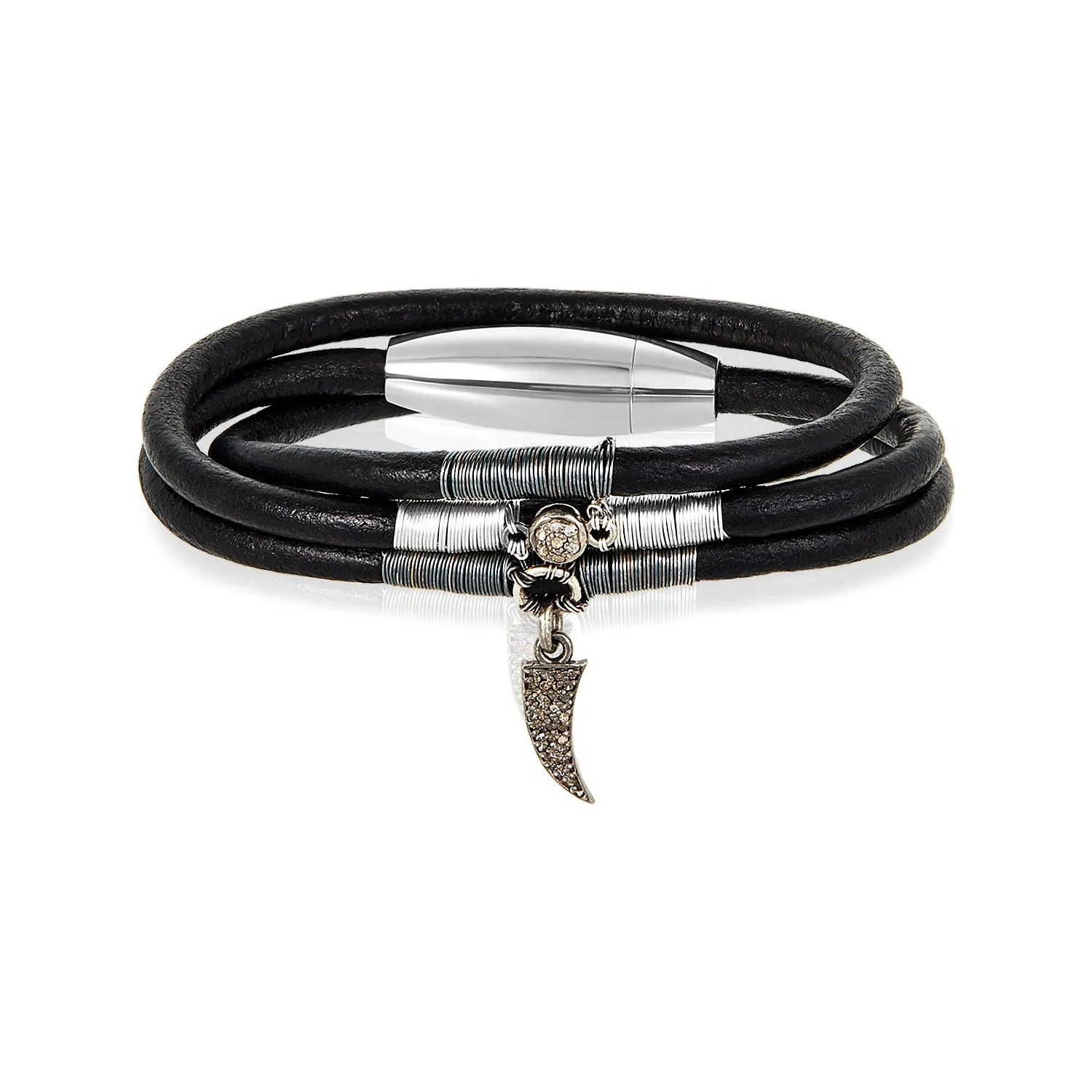 Diamond Moon Charm Leather Bracelet