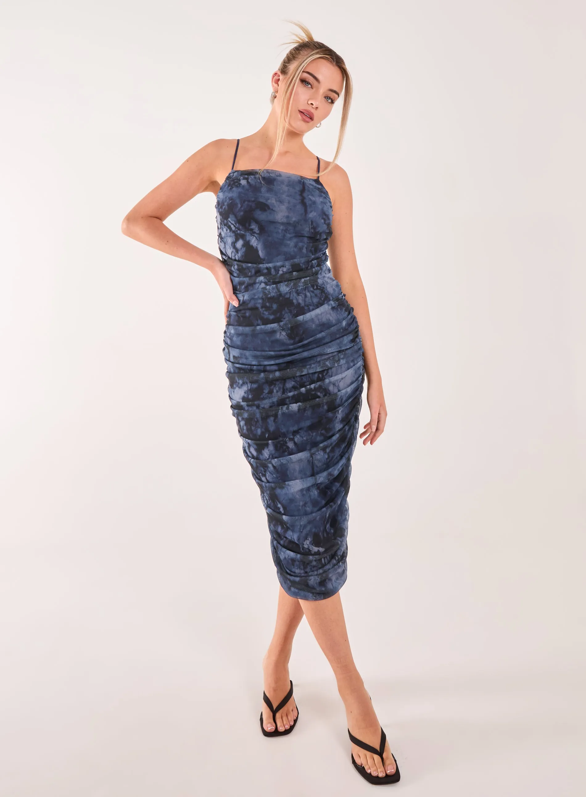 Distressed Mesh Racer Midi Dress