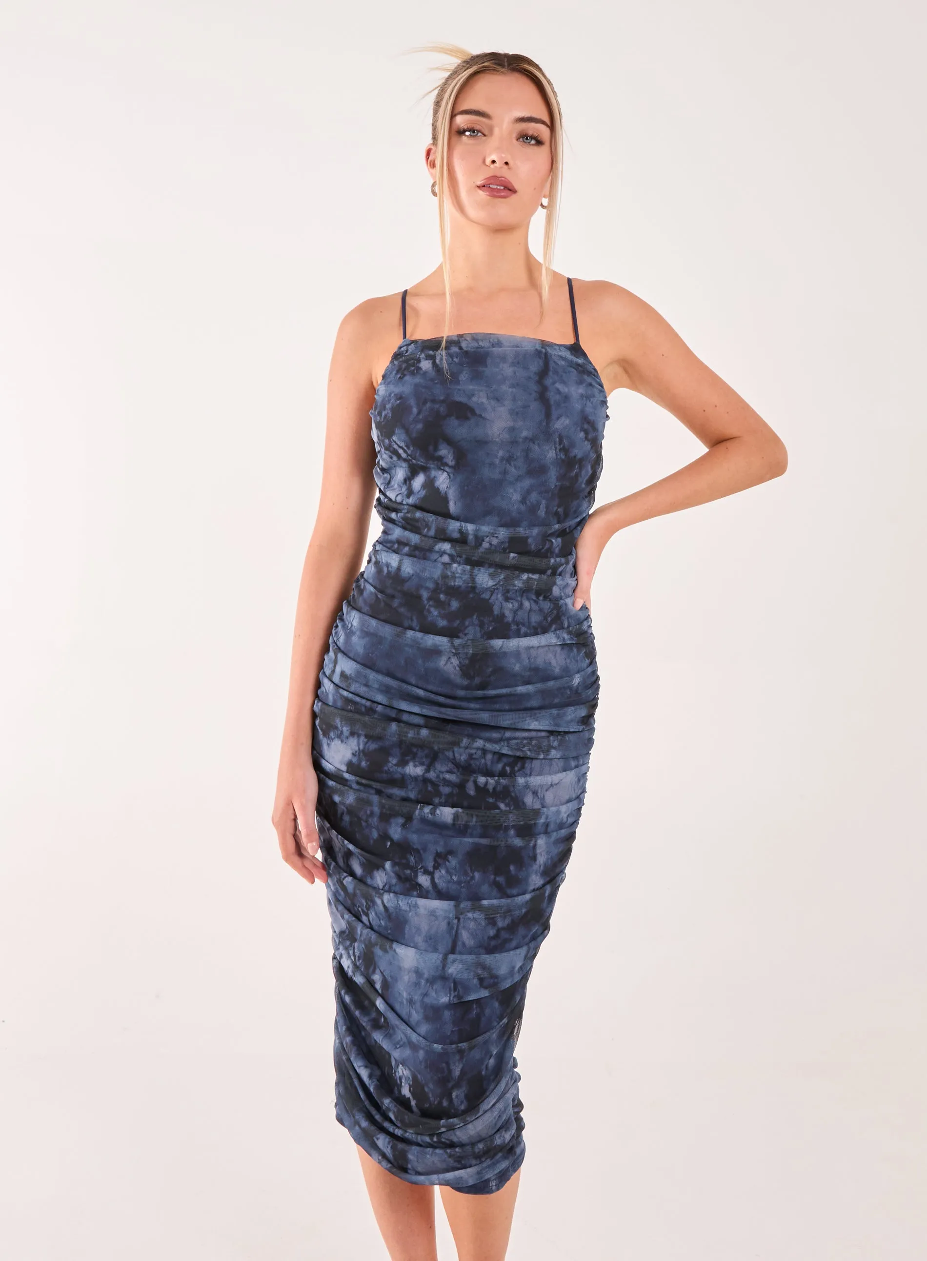 Distressed Mesh Racer Midi Dress
