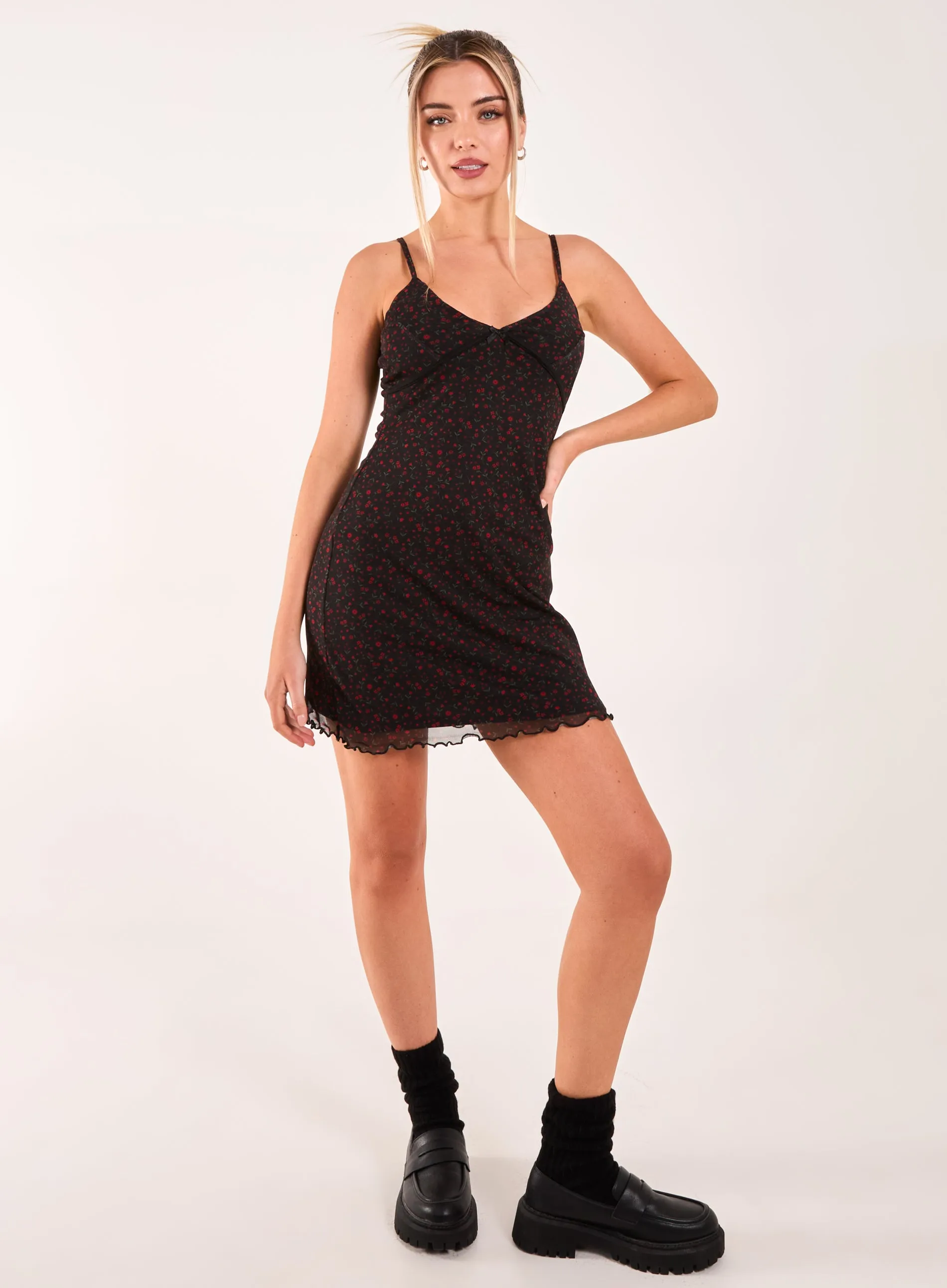 Ditsy Print Mesh Cami Dress