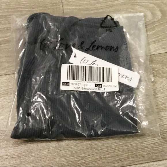 For Love &amp; Lemons Chloe Midnight Blue Waist Strap Ribbed Bike Shorts S NIB