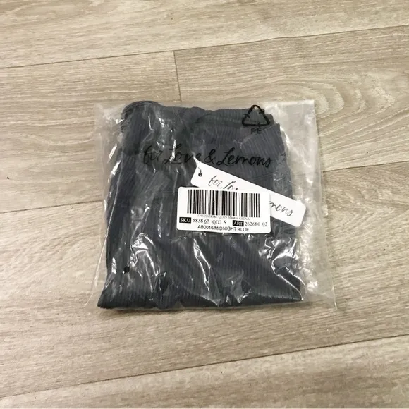 For Love &amp; Lemons Chloe Midnight Blue Waist Strap Ribbed Bike Shorts S NIB