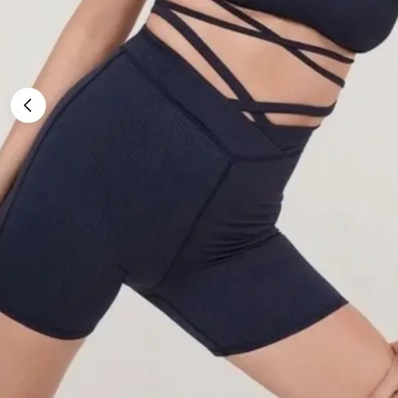 For Love &amp; Lemons Chloe Midnight Blue Waist Strap Ribbed Bike Shorts S NIB