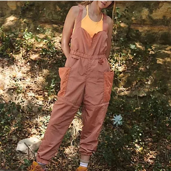 Free People Chaparral Convertible Hike Convertible Overalls Orange Lace NEW