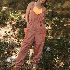 Free People Chaparral Convertible Hike Convertible Overalls Orange Lace NEW