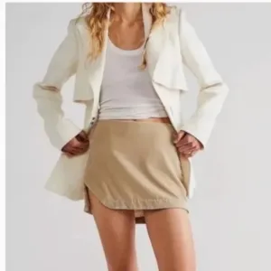 Free People FP Annalise Velvet Mini Skirt Oat Velour Slit 6 Medium