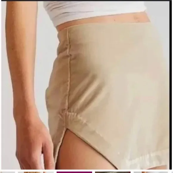 Free People FP Annalise Velvet Mini Skirt Oat Velour Slit 6 Medium