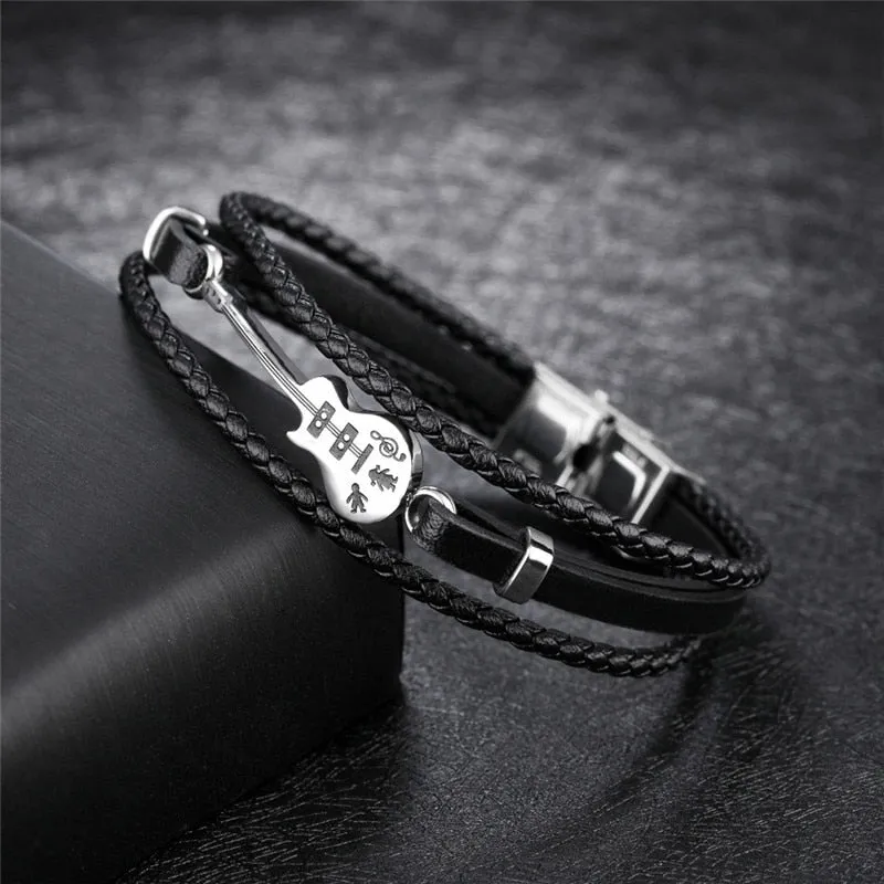 Genuine Leather Braided Guitar Bracelet SJA