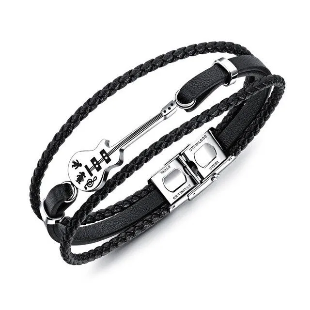 Genuine Leather Braided Guitar Bracelet SJA