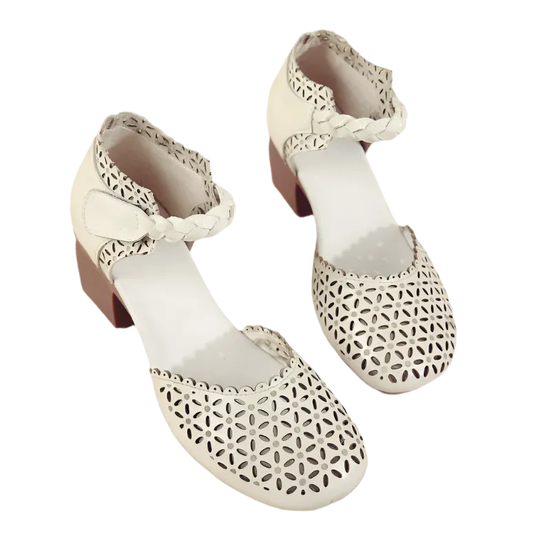 Genuine Leather Flat Sandals – Handmade Flower Summer Shoes