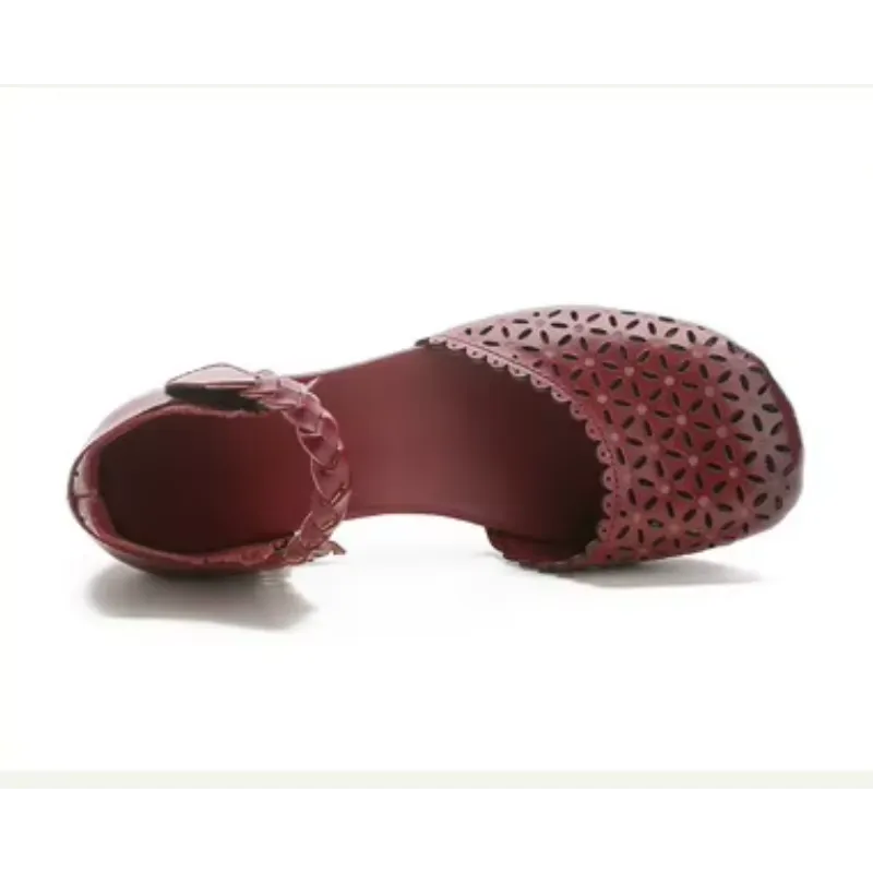 Genuine Leather Flat Sandals – Handmade Flower Summer Shoes