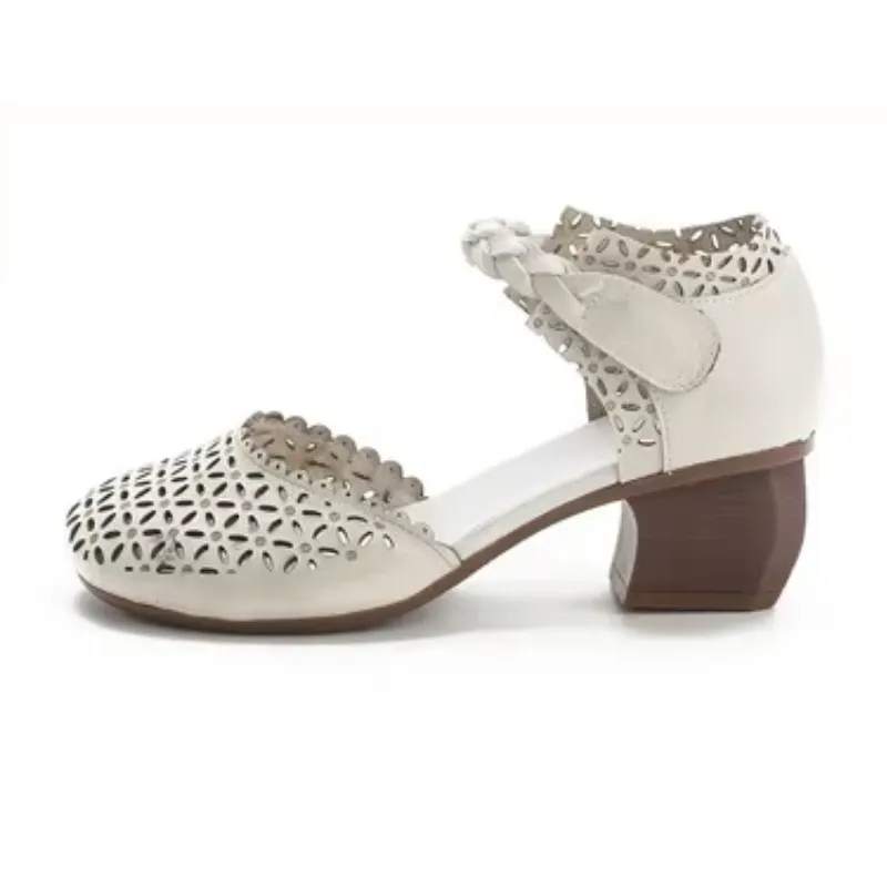Genuine Leather Flat Sandals – Handmade Flower Summer Shoes