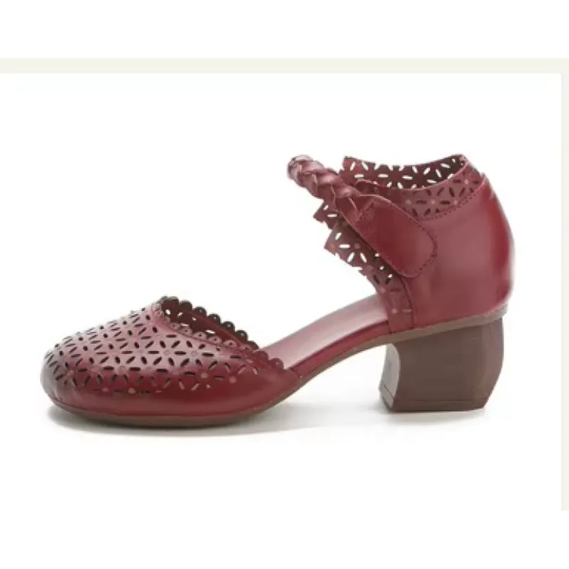Genuine Leather Flat Sandals – Handmade Flower Summer Shoes