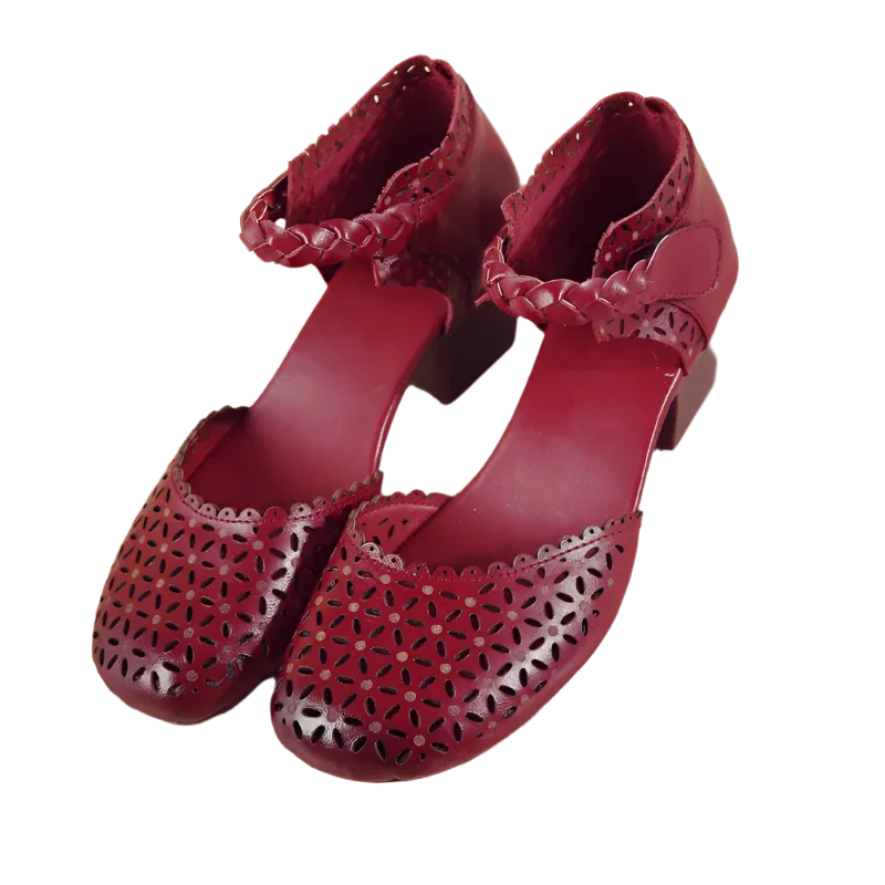 Genuine Leather Flat Sandals – Handmade Flower Summer Shoes