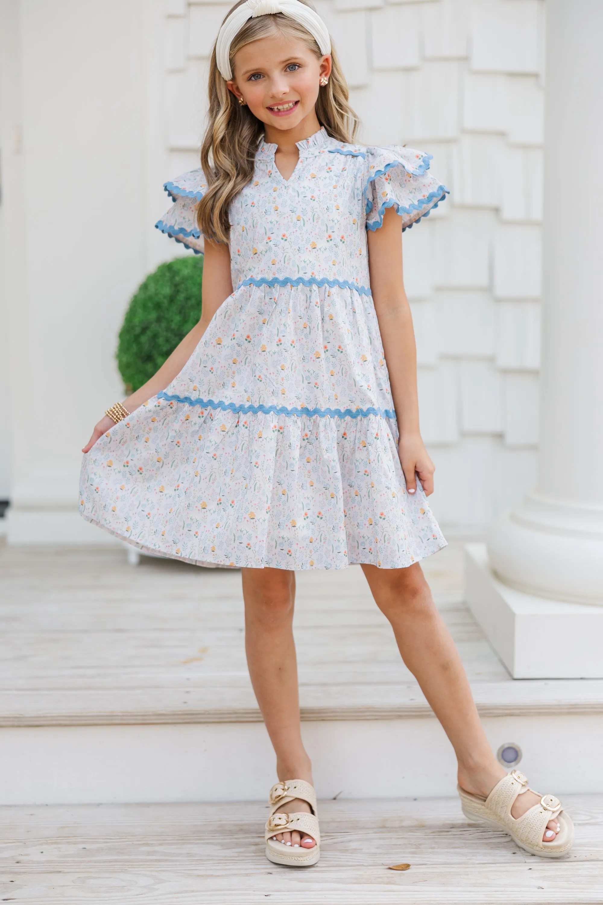 Girls: Come For It Blush Pink Ditsy Floral Babydoll Dress