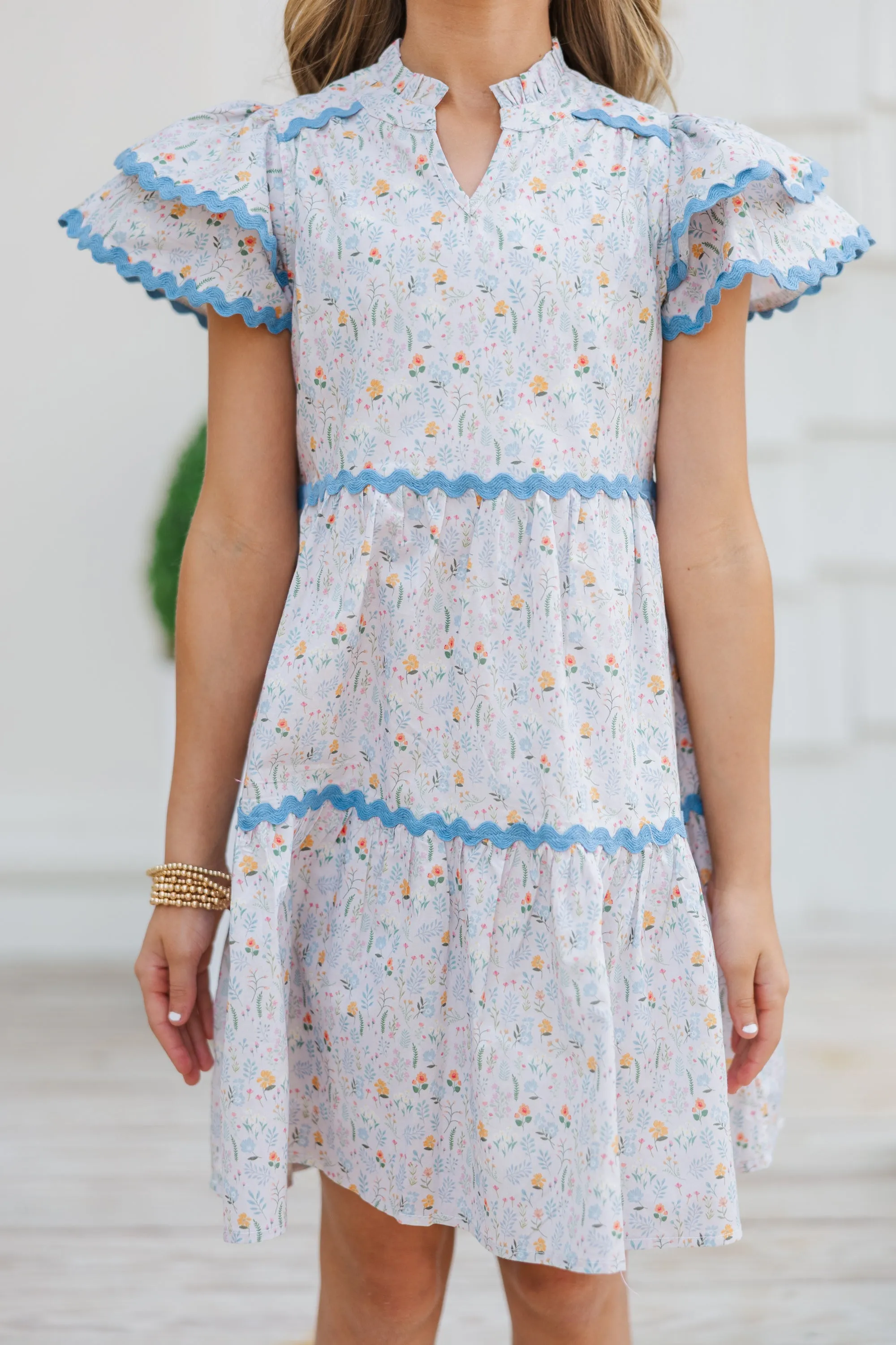 Girls: Come For It Blush Pink Ditsy Floral Babydoll Dress