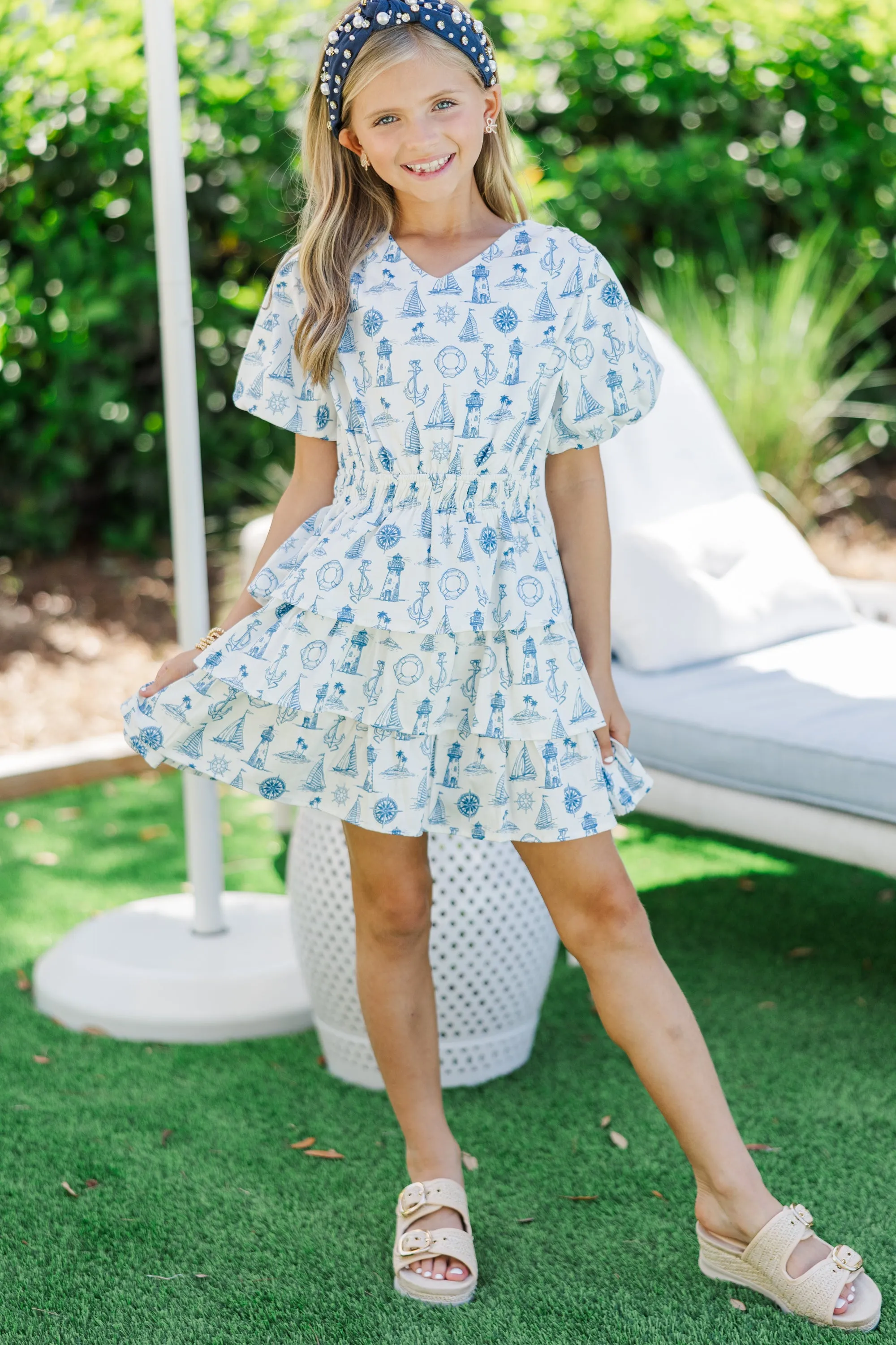 Girls: The Anna Katherine Navy Nautical Toile Dress
