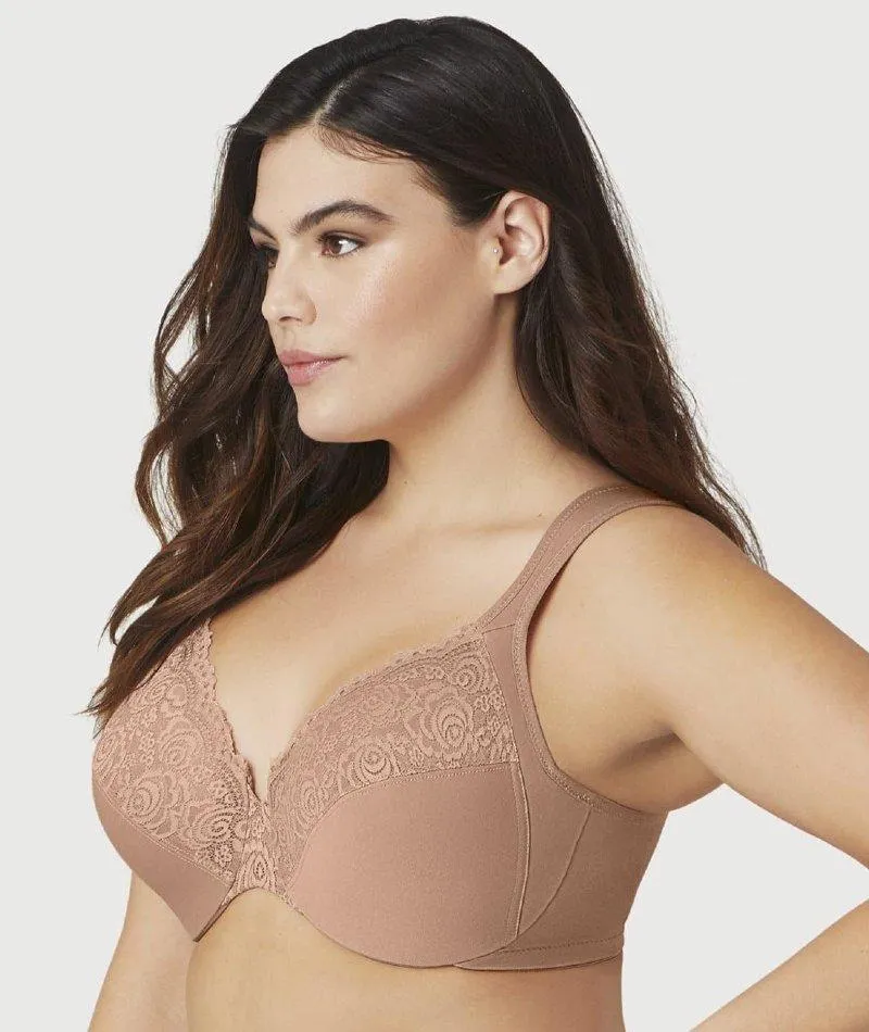 Glamorise Low Cut WonderWire Lace Bra  - Cappuccino