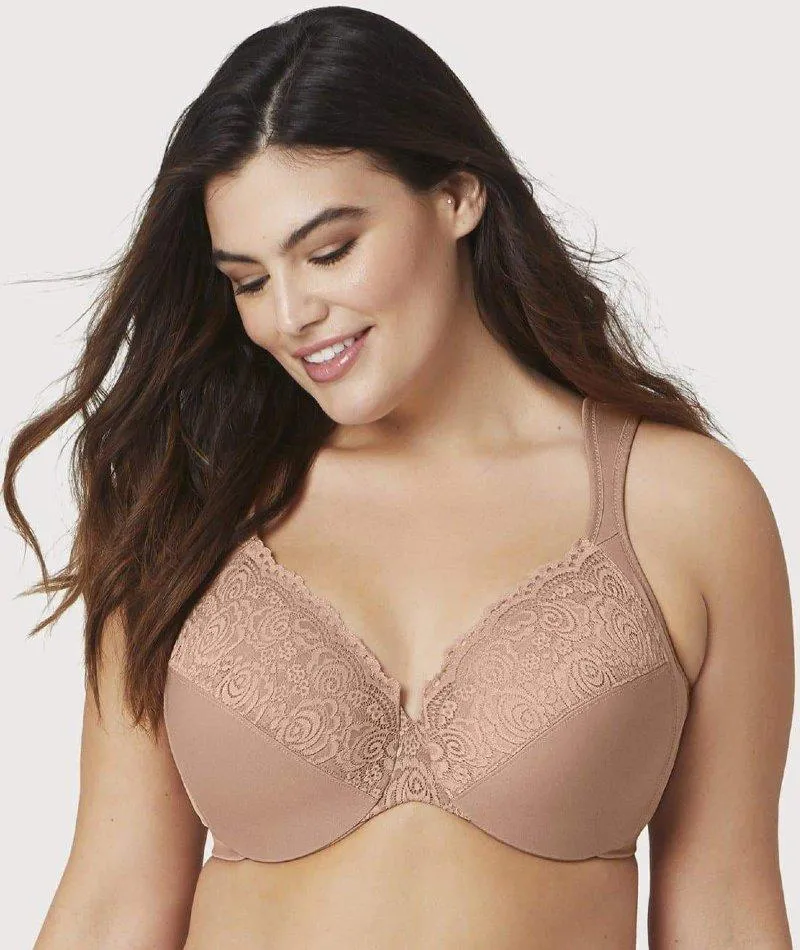 Glamorise Low Cut WonderWire Lace Bra  - Cappuccino