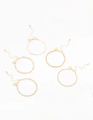 Gold Cupchain Figaro Bracelets 5-Pack