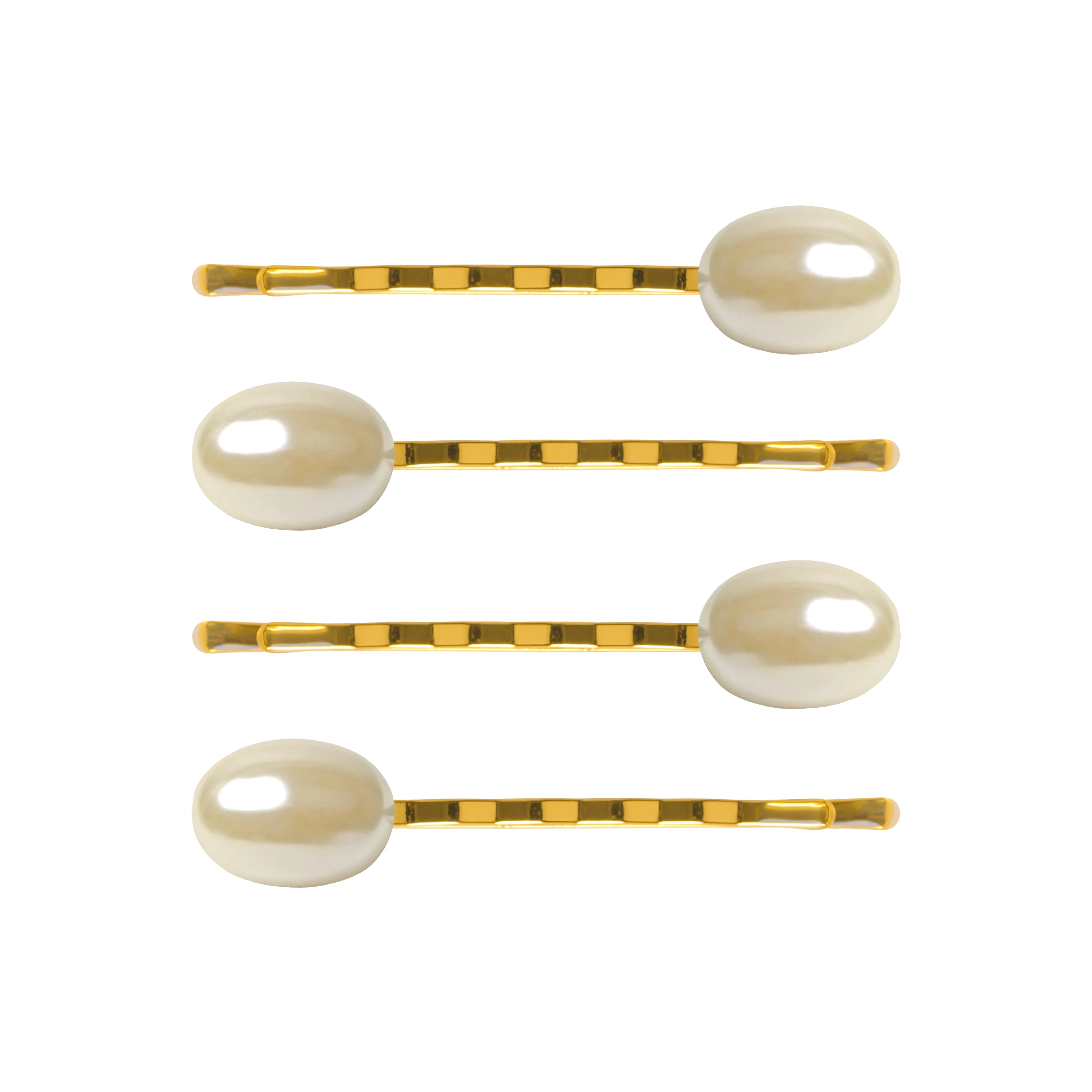 Gold Oval Pearl Hair Slide 4 Set