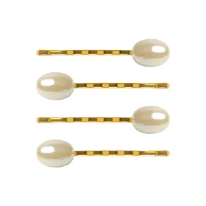 Gold Oval Pearl Hair Slide 4 Set