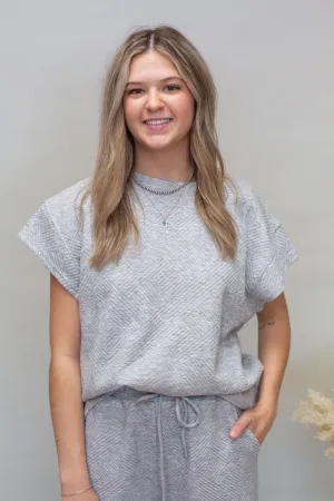 Grey Athleisure Woven SS Top