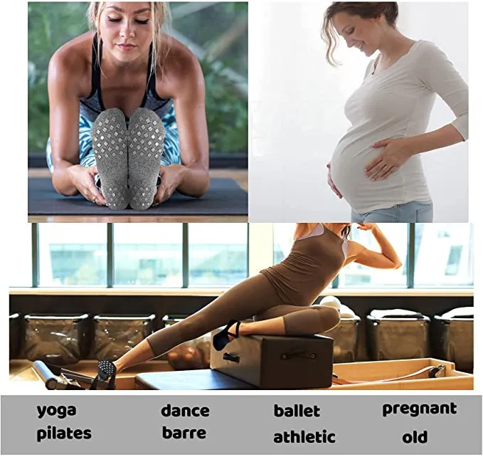 Grey Grip Socks Yoga Socks with Grips for Women and Men