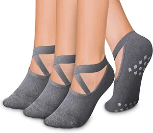 Grey Grip Socks Yoga Socks with Grips for Women and Men