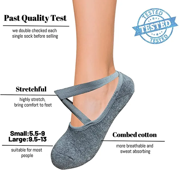 Grey Grip Socks Yoga Socks with Grips for Women and Men