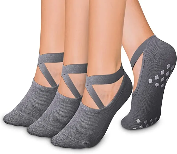 Grey Grip Socks Yoga Socks with Grips for Women and Men