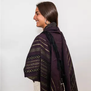 Hagar - Wool Tallit - Black and Gold Design on Purple
