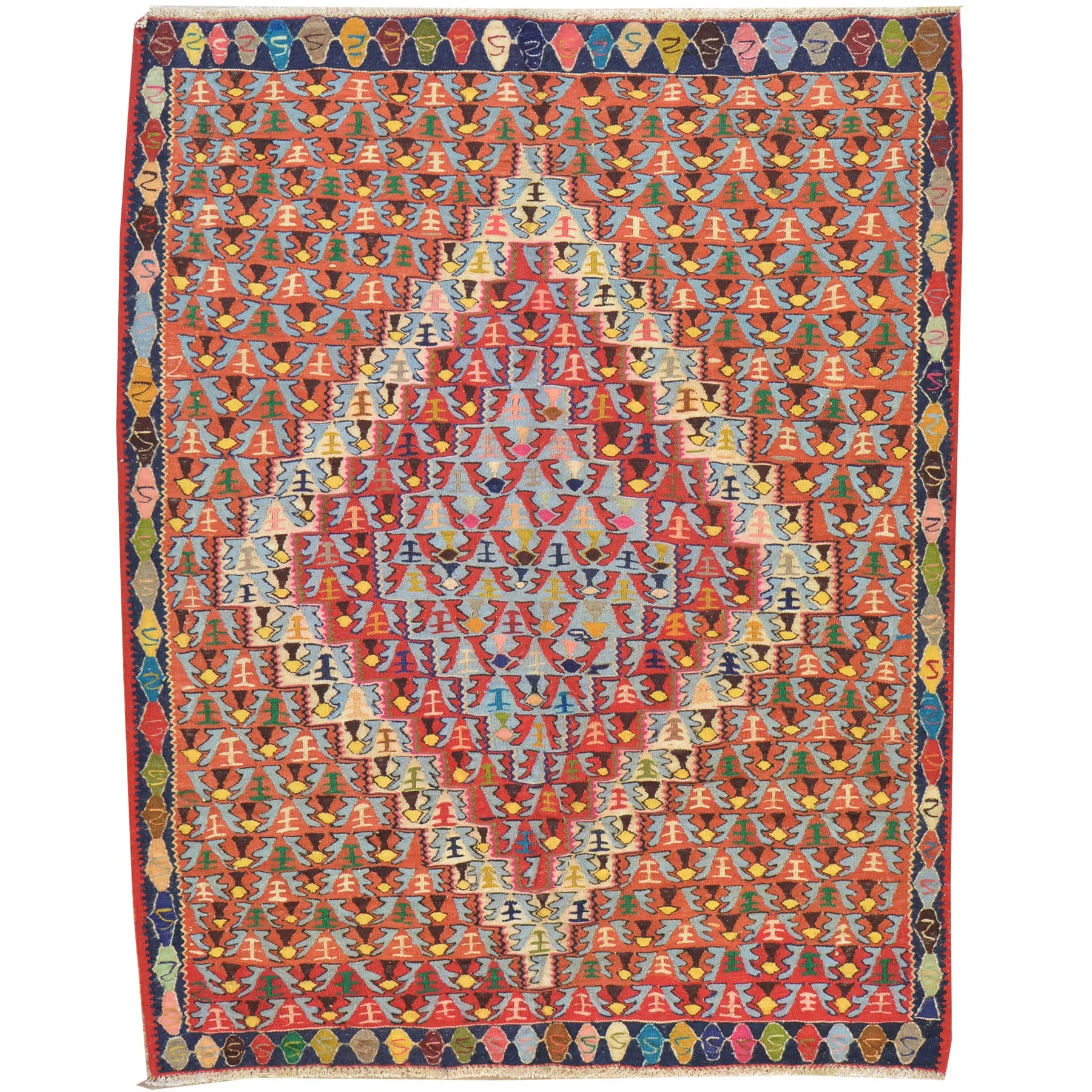Hand-Woven Persian Sennah Kilim Geometric Design Wool Rug (Size 3.11 X 4.11) Cwral-7722