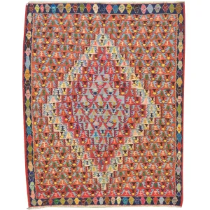 Hand-Woven Persian Sennah Kilim Geometric Design Wool Rug (Size 3.11 X 4.11) Cwral-7722