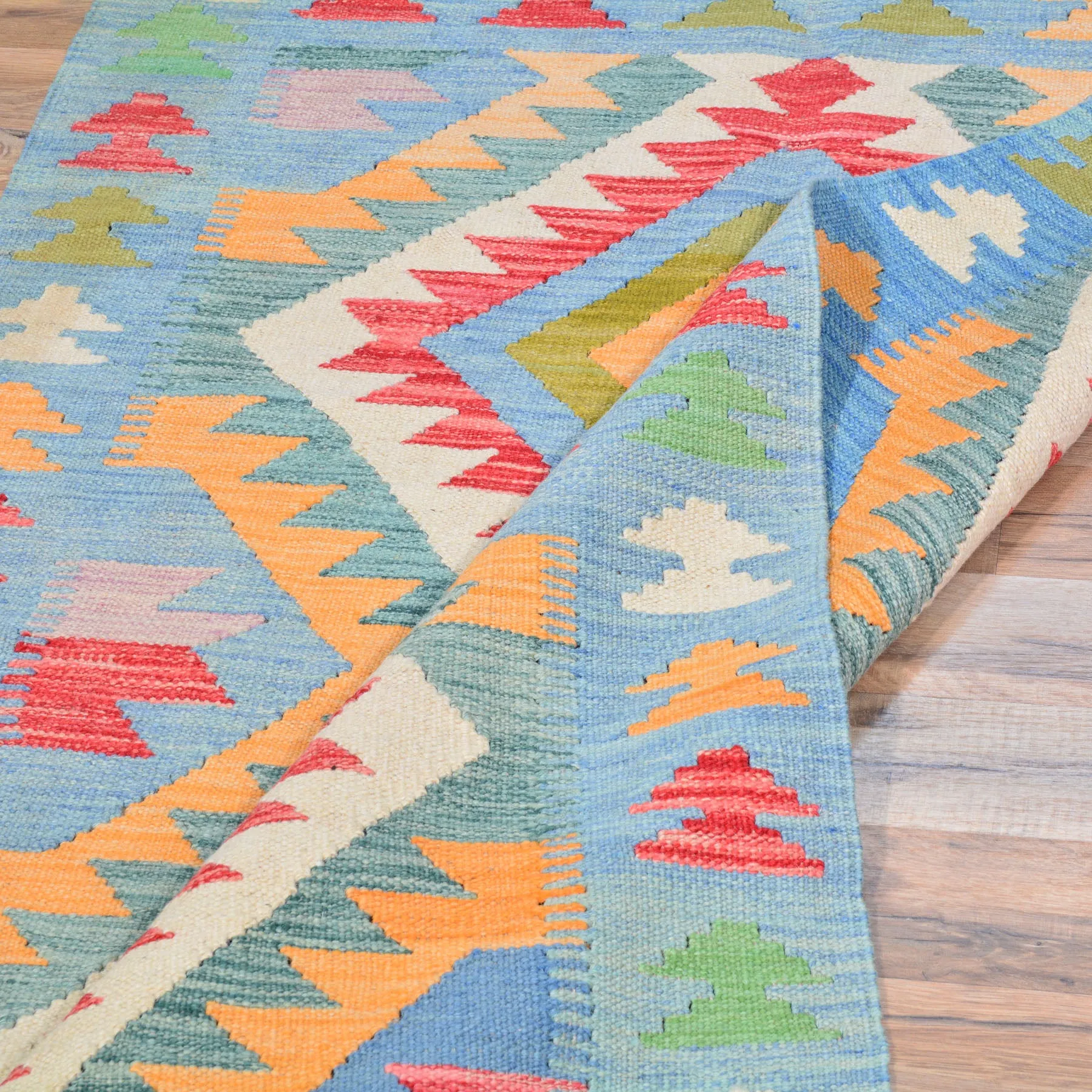 Hand-Woven Reversible Geometric Design 100% Wool Kilim Rug (Size 3.4 X 5.0) Cwral-10875