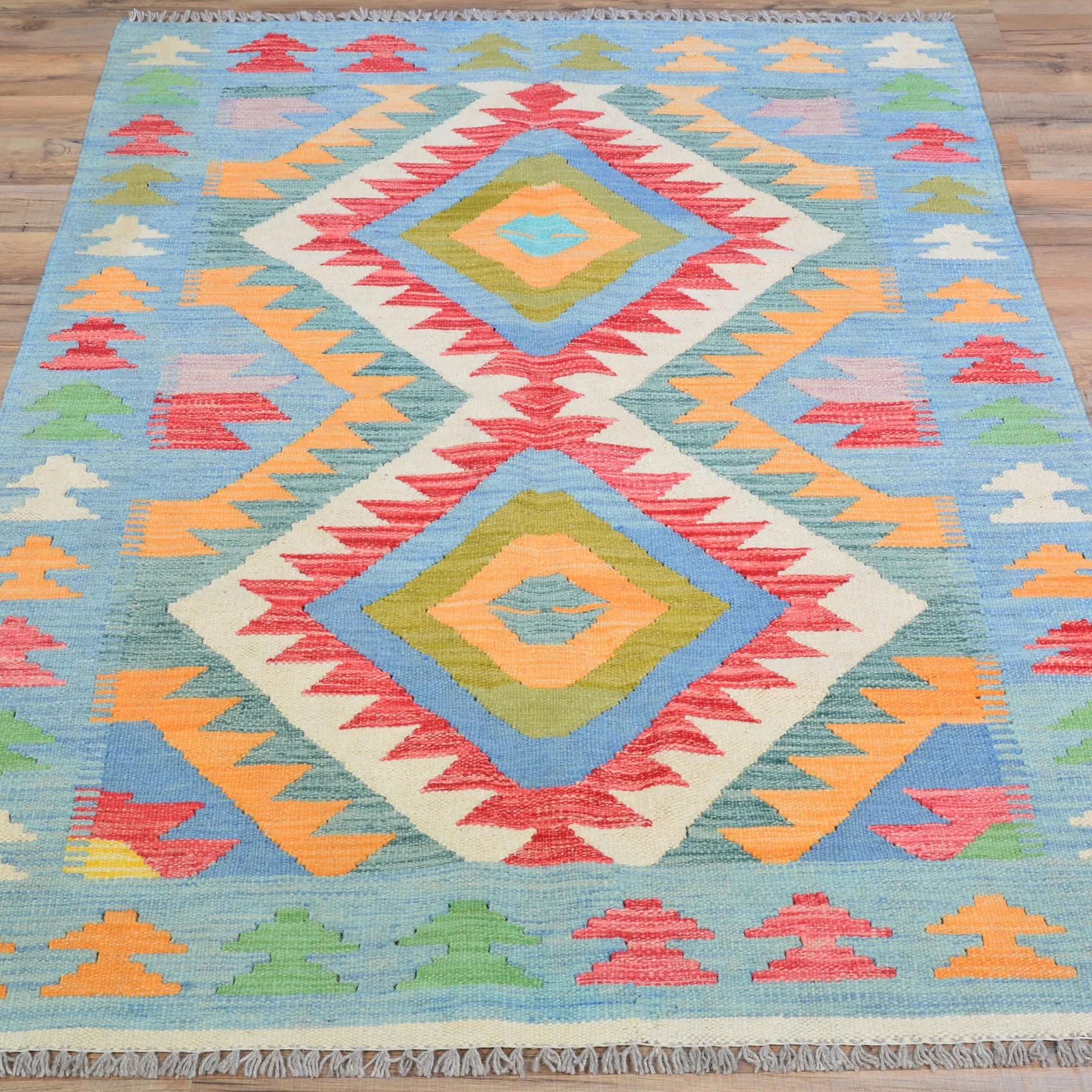 Hand-Woven Reversible Geometric Design 100% Wool Kilim Rug (Size 3.4 X 5.0) Cwral-10875