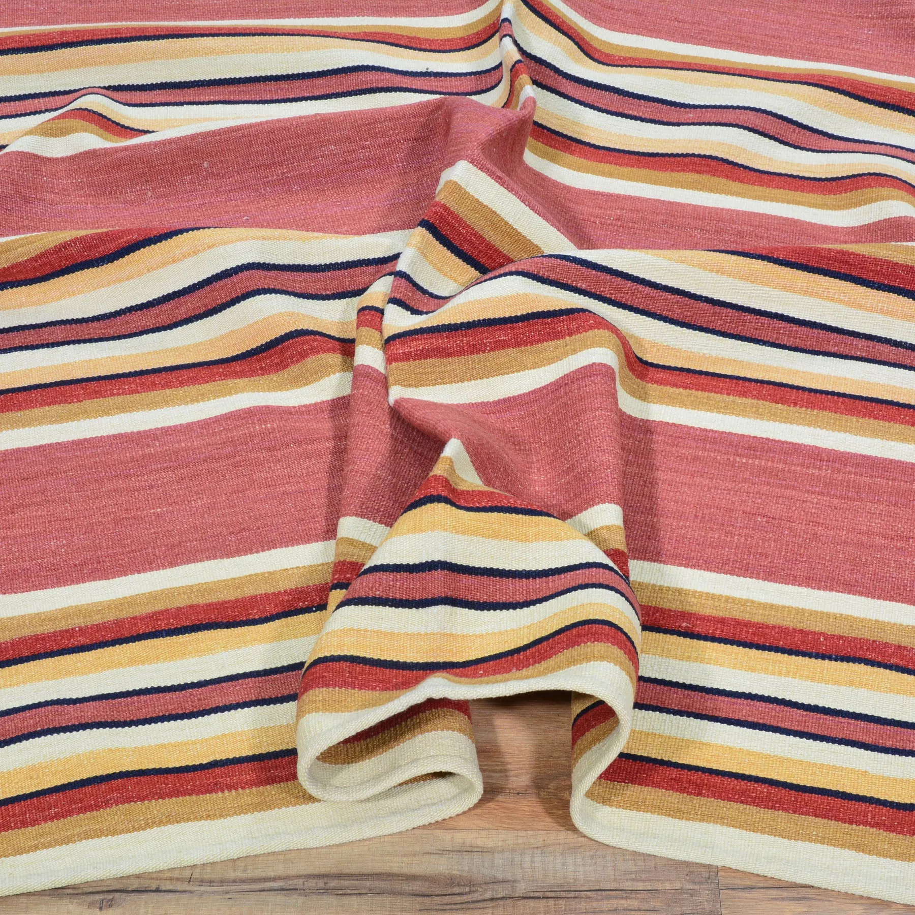 Hand-Woven Reversible Striped Design Kilim Wool Handmade Rug (Size 8.5 X 10.4) Cwral-10173