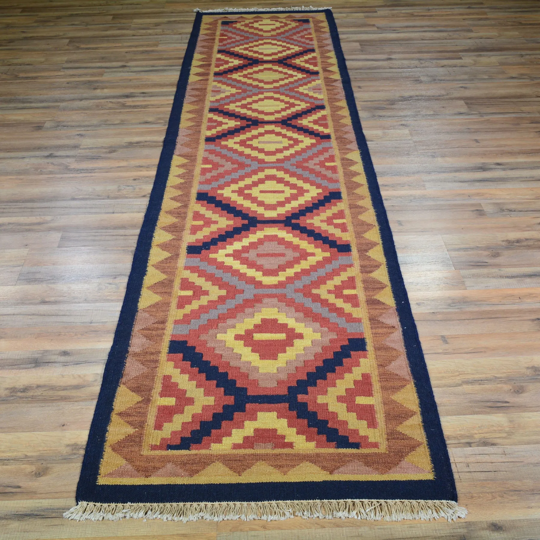 Hand-Woven Southwestern Design Handmade 100% Wool Rug (Size 2.7 X 11.3) Cwral-5082